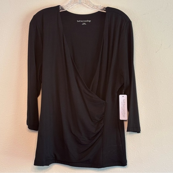 Soft Surroundings Tops - NWT Soft Surroundings Women's Elegant Black Drape Blouse SZ XL 3/4 Sleeve